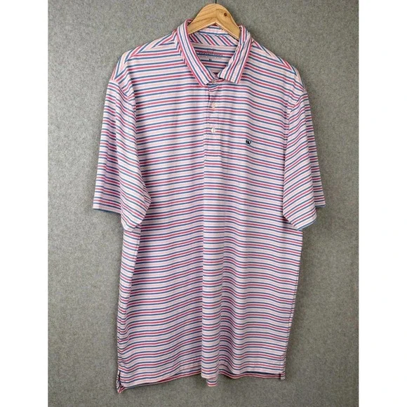 Vineyard Vines Polo Shirt XL Pink Blue Stripe Short Sleeve Mens - Picture 1 of 11